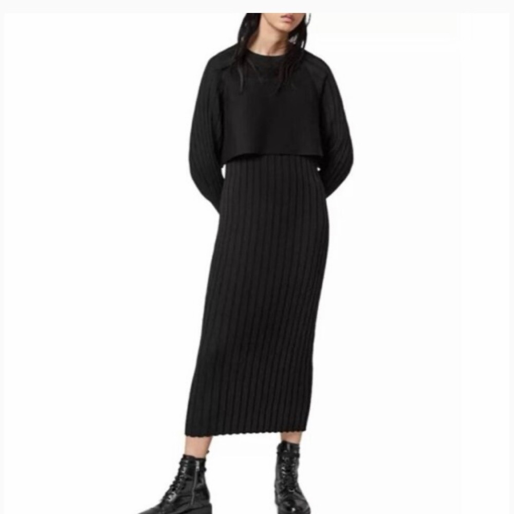 AllSaints Margot Crew Dress Black X-Small XS